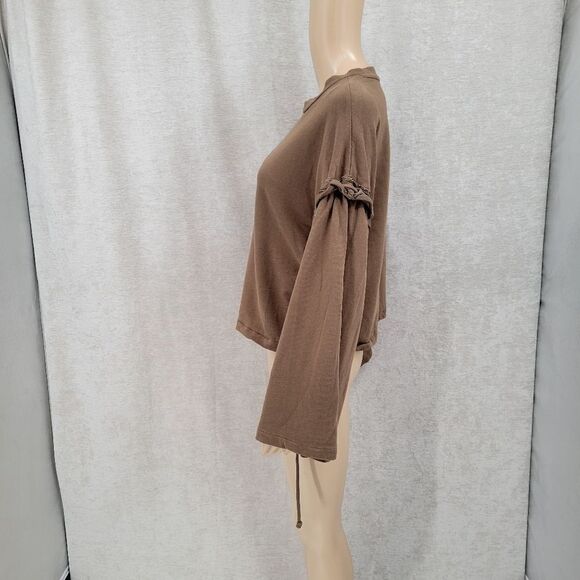 Zara Trafaluc Women's Small Brown Crewneck with Rope Tie Side Bell Sleeves - Picture 2 of 11